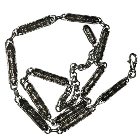 Vintage Woven Metal Design Chain Links Adjustable Heavyweight Belt Silver Tone - Picture 4 of 5